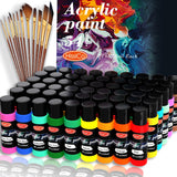 Acrylic Paint Set 66 Pcs Of 54 Colors 2Fl Oz 60Ml Bottles With12 Brushes,Non Toxic 54 Colors Acrylic Paint No Fading Rich Pigment For Kids Adults Artists Canvas Crafts Wood Painting