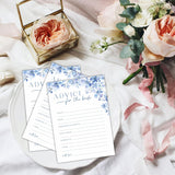 Advice For The Bride Bridal Shower Game - Blue Floral - 30 Pcs Double-Sided Fill-In Wedding Game Cards For Newlyweds, Engagement Party Activities & Decorations -A07