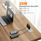 Recessed Furniture Power Strip 2 Outlets 2 USB C 1 USB A 20W 6.56 Ft Cord