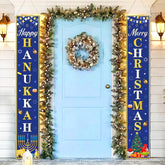 Hanukkah Christmas Porch Banner Sign Decorations, 2Pcs Blue Happy Hanukkah Merry Christmas Chanukah Banners Hanging Sign For Home Outdoor Indoor Wall Front Door Decor