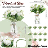 37 Pack Artificial Flowers With Bud Vase Bulk 24 Bundles Silk Bouquet 12 Plastic Clear Vase With 1 Rope Fake Flowers For Table Centerpiece Vases Wedding Party Decor(White,Hydrangea)