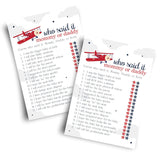 Airplane Baby Shower Games For Boys - 25 Guess Who Mommy Or Daddy Game Cards - Fun Gender Reveal Activities For Guests - Red And Blue Taking Flight Theme, 5X7