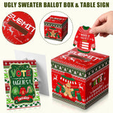 68 Pcs Christmas Ugly Sweater Party Voting Cards With Ugly Sweater Contest Ballot Box 60 Voting Cards 3 Medal Awards 3 Sweater Award Sashes 1 Table Sign For Holiday Xmas Party Game Supplies
