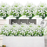 20 Bundles Artificial Flowers For Outdoor Outside Spring Summer Decoration Uv Resistant Faux Flowers No Fade Fake Plastic Plants Garden Porch Window Box Decorating (Pure White)