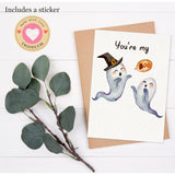 Funny Valentines Day Card – Cute Halloween Love Card For Him Or Her, Wife, Husband, Girlfriend, Boyfriend, 5X7 Folded Greeting Card With Kraft Envelope & Sticker