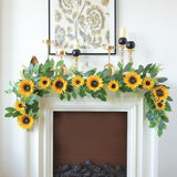 Artificial Sunflower Garland 6Ft Fake Silk Sunflowers Flower Garland Autumn Hanging Vines Decorations For Kitchen Table Centerpieces Room Wall Party Wedding Birthday Fall Decor (Yellow)