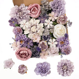 30 Pcs Artificial Flowers Combo Purple Flowers Mix Silk Flowers Dahlia Roses With Stems For Diy Wedding Bridal Bouquets, Baby Shower, Floral Arrangement, Table Centerpieces, Home Decorations