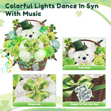St Patricks Day Cards With Music & Lights, 3D Pop Up Bear & Shamrock, 10 Inch Life Sized Forever Bouquet St Patrick Day Decorations Gifts For Women Kids Men