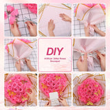 36 Pcs Glitter Roses Bouquet Kit, Pink Sparkling Flower Arrangement With Stems, Butterflies, Crown, Wrapping Paper, Card, Ribbon For Wedding, Graduate, Birthday, Diy Crafts