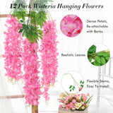 12 Pack Wisteria Hanging Flowers, 3.6 Feet/Pcs Pink Wisteria Artificial Flowers, Fake Flowers Garland, Hanging Wisteria Vines For Bedroom Wedding Home Party Wall Decoration