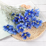 4Pcs Artificial Wild Flower Fake Cosmos With Long Stem Faux Silk Flowers For Wedding Bridal Bouquet Wreath Table Centerpiece Outdoor Decor (Dark Blue)