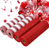 4 Roll 10 Inch Red Striped Decorative Mesh Ribbon Rolls, Fabric Mesh With Foil For Wreaths Front Door Decor Christmas Festival Party Accessories Party Decoration Supplies (10Yds/Roll