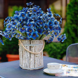 Outdoor Artificial Fake Flowers,24 Bundles Uv Resistant Faux Outdoor Plastic Flower Plants For Outside Indoor Decorations(Blue)