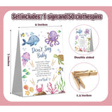 Don'T Say Baby Game Sign For Ocean Under The Sea Shower (1 Sign + 50 Mini Clothespins) - Gender Reveal Party Decorations And Favors Supplies (Mq-1-9)