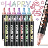 12 Colors Largeer Shimmer Outline Markers Double Line: Metallic Glitter Pens Set For For Christmas Greeting Cards, Doodling, Diy Photo Album, Scrapbook Crafts, Metal, Ceramic, Glass