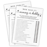 Baby Shower Games, Who Said It Mommy Or Daddy, Double-Sided Filling White Minimalism Game Cards, Baby Shower Activity, Party Supplies & Decorations, Set Of 30 -A03