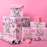Baby Shower Wrapping Paper Roll - Pink Woodland Animals Truck Design Gift Wrap Sheets For Kids Boys Girls Baby Shower Party Decoration Celebration Total 28.5Sq.Ft