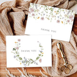 50 Pcs Wildflower Thank You Cards, 4X6 Inches Wildflower Thank You Cards With Adhesive Envelopes For Birthday Baby Shower Bridal Shower Wedding