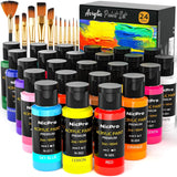 Acrylic Paint Set, 24 Colors With 12 Brushes & Palette, Non Toxic Art Supplies Kit For Painting Fabric, Canvas, Clay, Wood, Rock & Ceramic, Halloween Pumpkin, Rich Pigments For Beginners, Students & Professional Artists (2 Oz, 60 Ml)