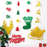 Glitter Christmas Hanging Banner Garland Decorations - Reindeer, Santa Hat, Stocking, Tree, Santa Claus And More - Indoor/Outdoor Party Supplies For Birthday, Home, Office, Classroom