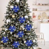 12 Pcs Christmas Poinsettia Flowers Artificial, 10 Inch Christmas Tree Ornaments Royal Blue Velvet Poinsettia, Glitter Faux Flowers With Long Stems For Xmas Tree Wreath Garland Wedding Party Diy Decor