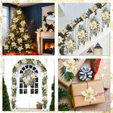 24 Pcs Christmas Poinsettia Flowers Artificial With Clips, 5.9" Christmas Decor Glitter Poinsettia Flowers For Christmas Tree New Year Wedding Party Wreath Diy Garland Decor (Gold)