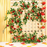 6Ft Bendable Rose Vine With Butterflies, Wildflower Garland Hanging Floral Garland For Wall Decor Trellis Fence Home Room Decoration (Orange, 2Pcs)