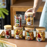 Christmas Glass Jars With Bamboo Lids - Glass Pantry Storage Containers With Lids For Winter Xmas, Christmas Kitchen Decor, Cookie Jar & Candy Jars-Set Of 6 (3 Large & 3 Small)