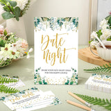 Bridal Shower Date Night Games Includes 1 Stand(8 X 5) Greenery Eucalyptus Bridal Shower Party Game Sign, 50 Date Night Guessing Cards(5 X 3) For Bachelorette Party Wedding Reception Games