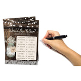 Bridal Shower Bachelorette Games, Rustic Wood Barrel Mason Jar, He Said She Said, Find The Guest Quest, Would She Rather, Phone Game, 25 Games Each