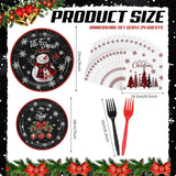 96 Pcs Merry Christmas Party Decorations For 24 Guests Snowman Christmas Paper Plates And Napkins Set Black Disposable Tableware Set Plates Napkins Forks For Xmas Winter Holiday Party Favors