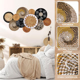 11 Pcs Boho Hanging Wall Basket Decor Handmade Woven Basket Wall Decorative Boho Wicker Baskets Placemats Round Farmhouse Bulrush Art For Rustic Home Decorations Christmas Gift(Stylish)