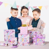 Reversible Ice Cream Wrapping Paper Roll For Kids Girls Women - 17 Inch X 20 Feet - Pink Summer Happy Birthday And Polka Dot Design Gift Wrap For Baby Shower Party Total 28.5Sq.Ft