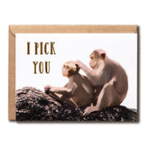 Romantic Watercolor Monkey Card - Funny Valentines Cheers Card - I Pick You Fun Card - Cute Watercolor Love Card, White