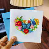 Quilling Cards, Handmade Card, Quilled Cards For Women Card All Occasions: Mother'S Day, Father'S Day, Birthday Card... Flower Heart Design Wtih Blue Butterfly