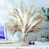 100Pcs Natural Dried Pampas Grass Decor - 17.5" Fluffy Pampas Grass Bouquet - Boho Home Decor Dried Flowers For Wedding Floral Room Home Party Table Decorations