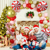 Christmas Balloon Garland Arch Kit, 129Pcs Red Pink Balloons With Candy Cane Foil Balloons For Christmas Party Decorations