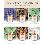 Candles Set - 6Pc Scented Candles, Soy Candle, Aromatherapy Candle, Soy Wax Candle, Candle For Home Scented, Lavender/Vanilla/Eucalyptus/Sage/Jasmine/Sandalwood