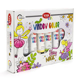 Viva Decor Kids Window Paint Set Fairy Magic (6 Colours of 90 ml) Gift Set with 15 Motifs - Made in Germany
