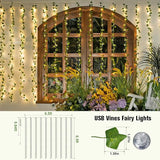 200 LED Ivy Vine Fairy Lights with Remote 6.5FT x 6.5FT Artificial Leaf String Lights for Bedroom Wall Curtain Wedding Party Christmas Indoor Decor