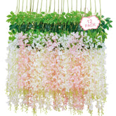 12Pcs Artificial Wisteria Hanging Flowers, 3.6Ft/Pcs White & Pink Fake Wisteria Garland For Wedding Party Home Garden Indoor Outdoor Decoration