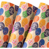 Kraft Birthday Wrapping Paper Sheet - 6 Sheets Folded Colorful Balloon With Confetti Design For Birthday, Baby Shower, Party, Holiday - 19.7 Inch X 27.5 Inch Per Sheet
