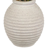 Artificial Eucalyptus & Lavender Floral Arrangement – 14.5” Faux Centerpiece With Mixed Greenery In Textured White Ceramic Vase For Home, Office & Shelf Décor