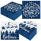 Blue Christmas Napkins, 40Pcs Snowman Christmas Paper Napkins Disposable Christmas Cocktail Napkins Blue Merry Christmas Napkins For Blue And White Christmas Decorations Xmas Winter Holiday