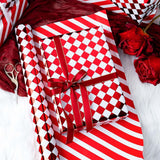 Checkered Wrapping Paper Roll - Red Metallic Foil Diamond & Stripe, Reversible Classic Pattern Gift Wrap For Birthday, Mothers Day, Fathers Day, Wedding, Christmas, Anniversary - Mini Roll - 17 In X 33 Ft