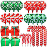 32Pcs Christmas Balloons Kit, Candy Cane Foil Balloons With Ribbons, Red Green Mylar Balloon For Party Decorations