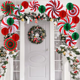 21 Pcs Christmas Candy Hanging Paper Fans Peppermint Christmas Banners Xmas Classroom Ceiling Decorations Tissue Poms Honeycomb Ball Ornaments For Birthday Wall Decor Supplies(Fashion)