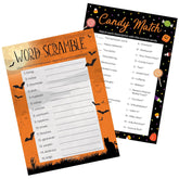 Halloween Party Games – Word Scramble And Candy Match 2 Game Bundle, 25 Dual-Sided Cards For Kids, Adults, Classrooms, And Fall Events