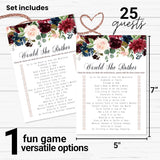 Blue Floral Bridal Shower Games - 25 Cards - Would She Rather - Rustic Burgundy Design For Bridal Showers, Wedding Receptions & Birthday Activities - 5X7 Pack Who Knows The Bride Best