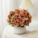 Fake Roses Burnt Orange Roses Artificial Roses Silk Roses Artificial Roses With Stems Faux Roses For Wedding Cemetery Grave Outdoor Indoor Valentine'S Day Farmhouse Decoration No Vase(4Pcs)